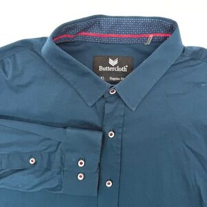 Buttercloth Button Down Shirt Mens XL Teal Regular Fit Long Sleeve Cotton Solid